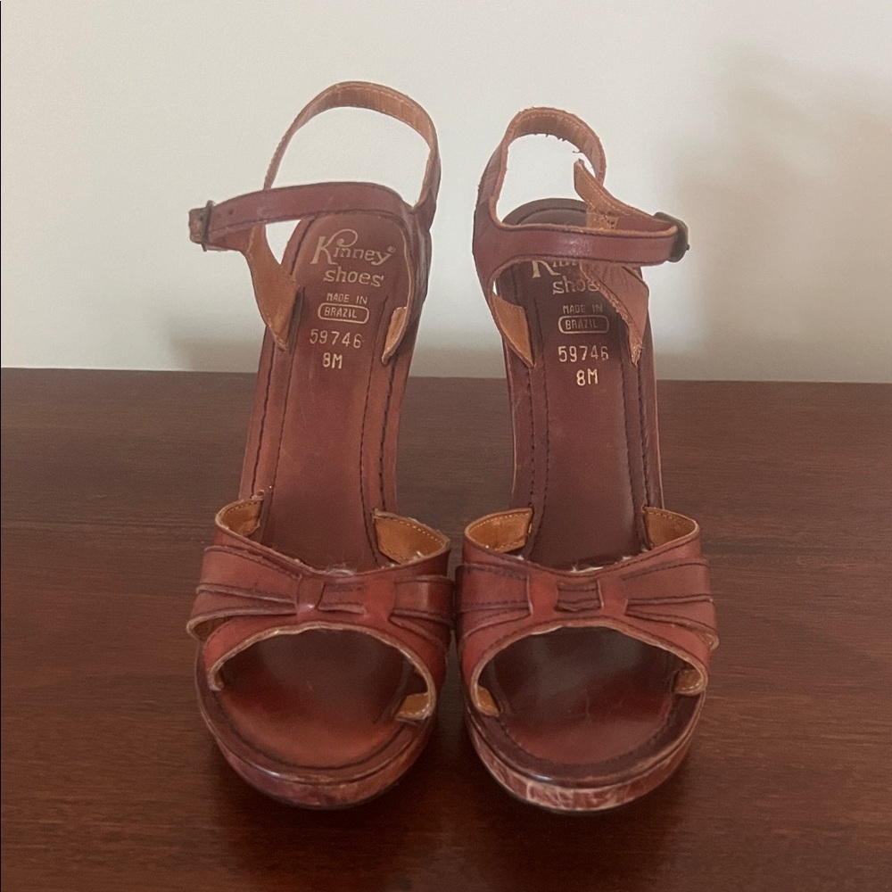 Vintage Leather Wood Platform Heels